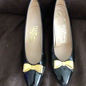 Salvatore Ferragamo black leather kitten heels